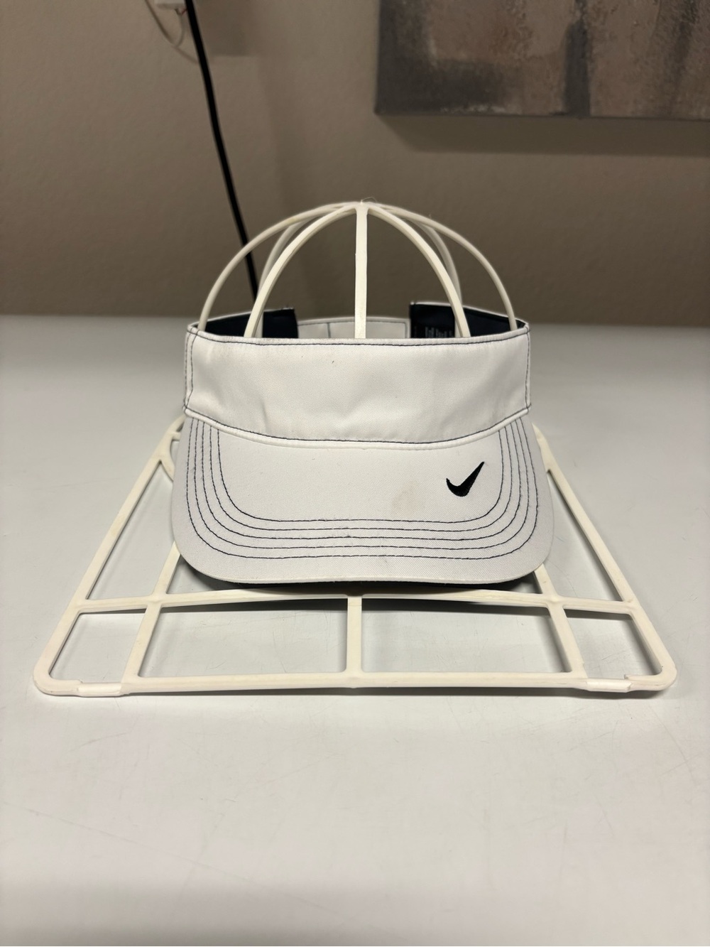 Nike White Visor with Stitched Black Swoosh Accent OSFM